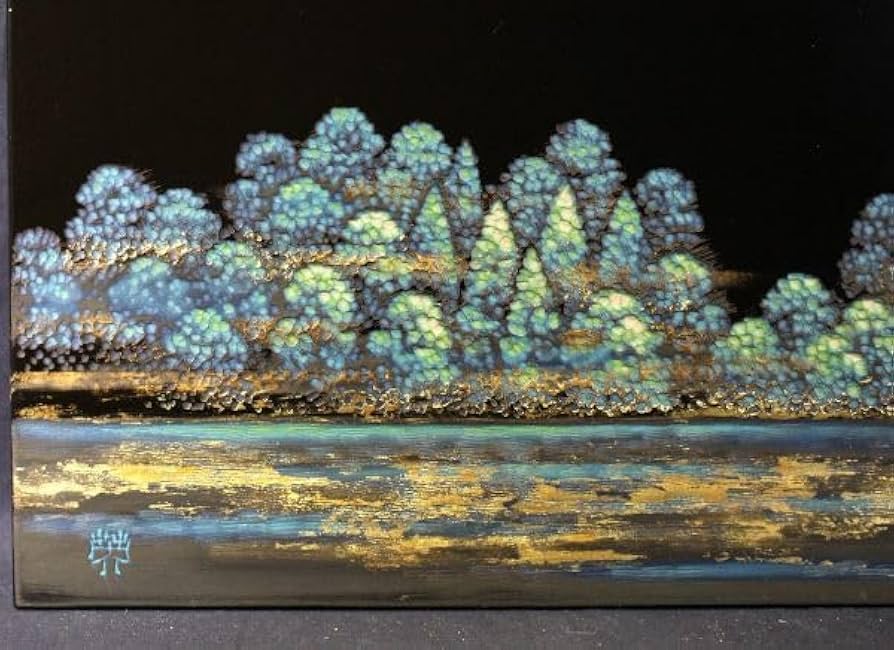 Amazon.co.jp: D695 豊澤英之 「東の山」 10号大 讃岐漆芸 金彩